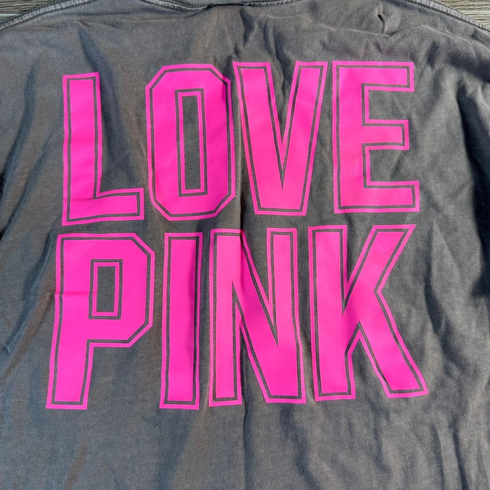Victoria's Secret PINK Long Sleeve Pocket Tee Chocolate Brown Neon Pink M Y2K